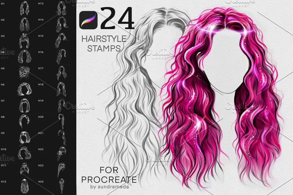 [CreativeMarket] Hairstyle II Stamp Brushes Procreate (sundrameda)