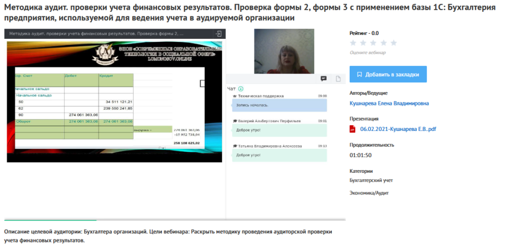 [УИПКиП] Вебинары Методики аудиторской проверки (Елена Кушнарева)