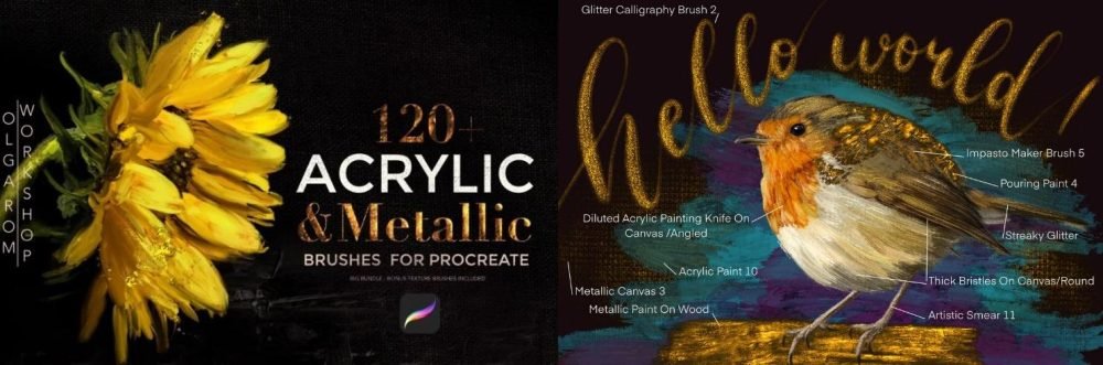 [Designcuts] Акриловые кисти для procreate. Acrylic And Metallics Brush Set